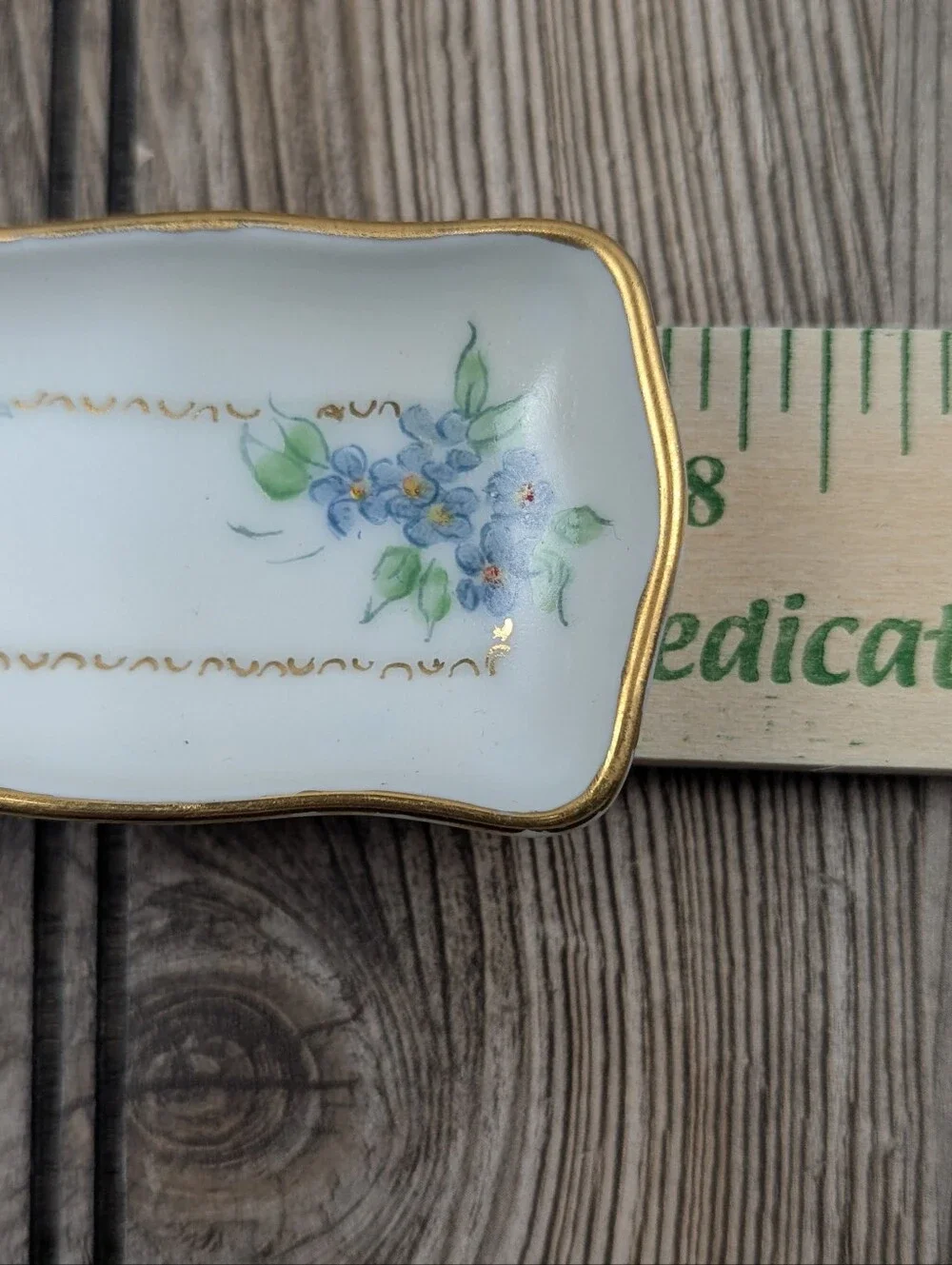Vintage Hand-Painted Porcelain Long Narrow Trays - Set of 2 | Floral & Gold Gilt